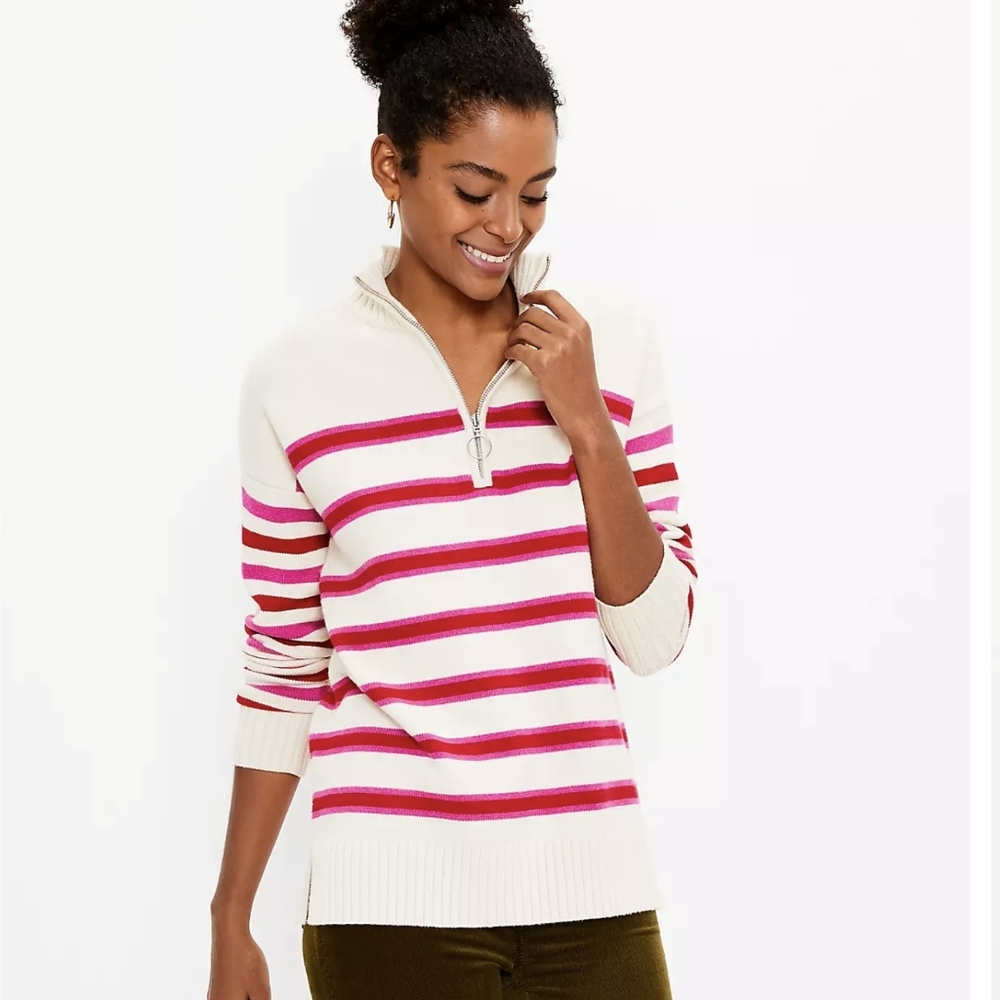 Loft Striped Zip Tunic Sweater